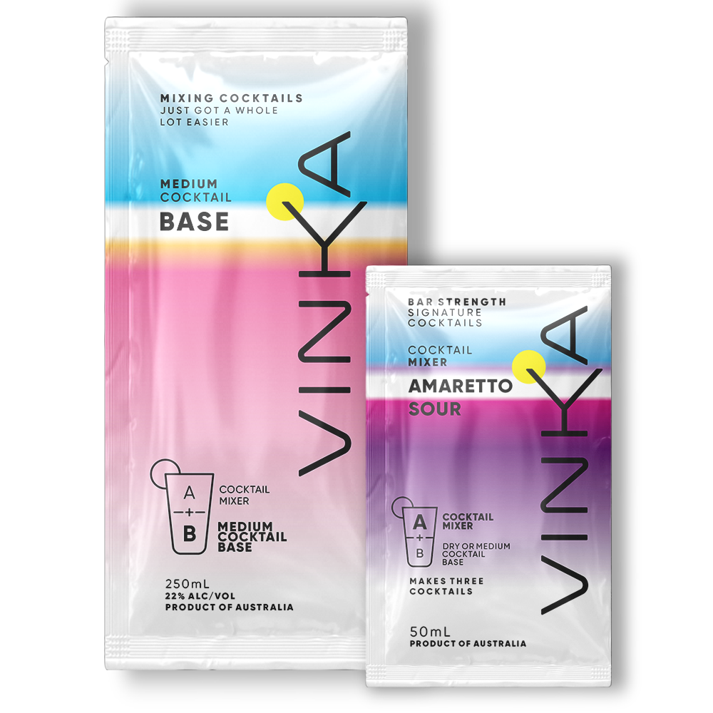 50mL Vinka Amaretto Sour Cocktail paired with the Medium Cocktail Base 250mL.