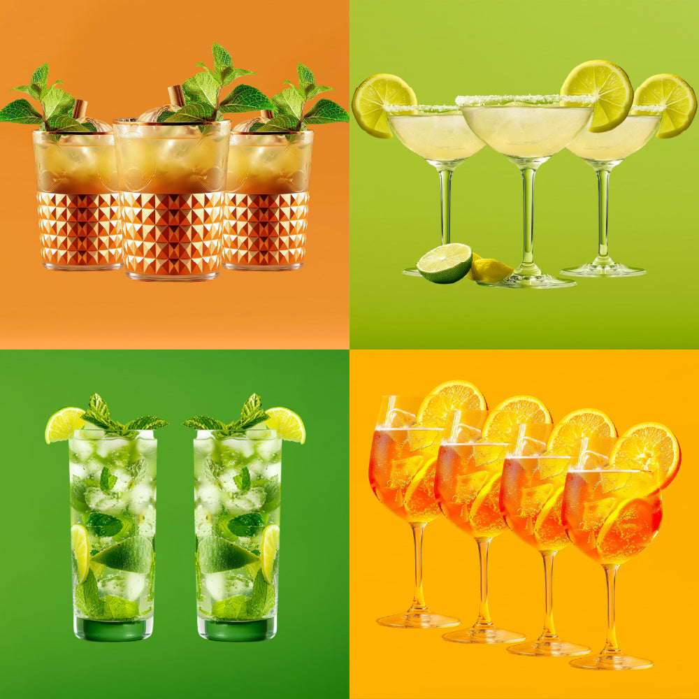 Your ultimate set for sun-soaked sips and unforgettable moments. This vibrant selection has four classic cocktails crafted to bring the perfect summer vibes.