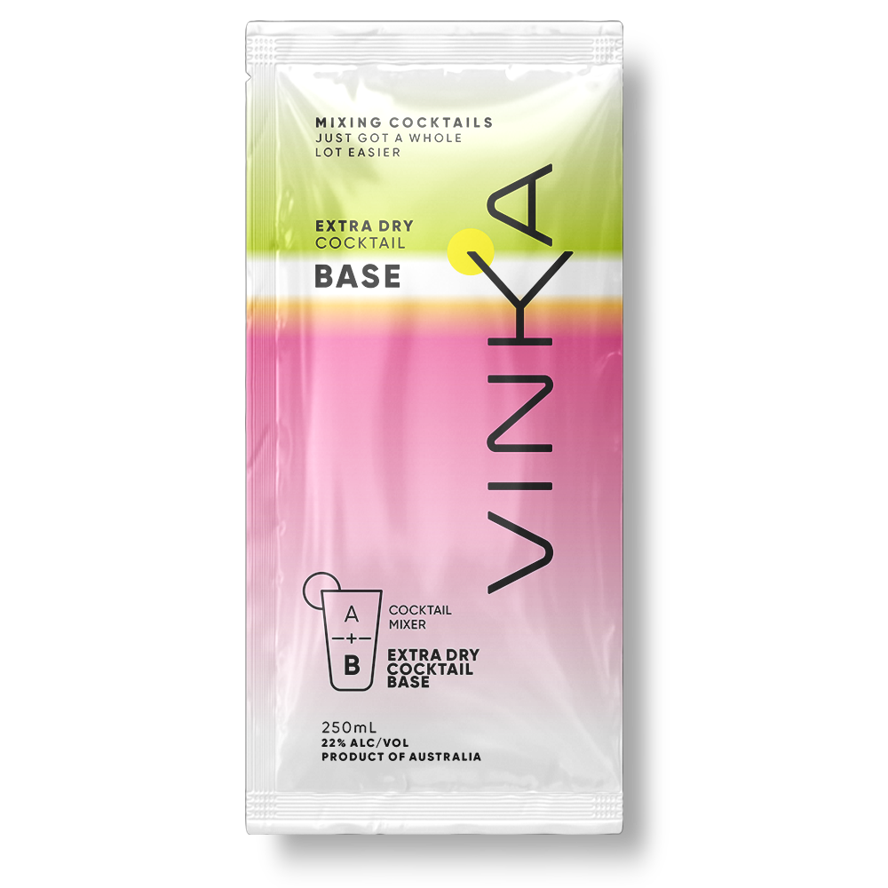 250mL VINKA Extra Dry Cocktail Base Sachet Render.