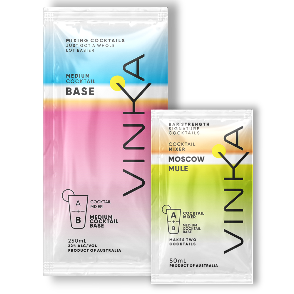 50mL Vinka Moscow Mule Sachet to be mixed with the 250mL Vinka Medium Cocktail Base.