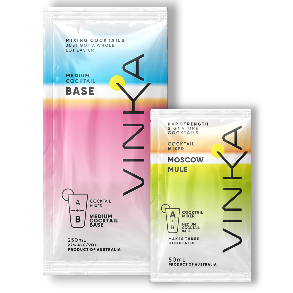 50mL Vinka Moscow Mule Sachet to be mixed with the 250mL Vinka Medium Cocktail Base.