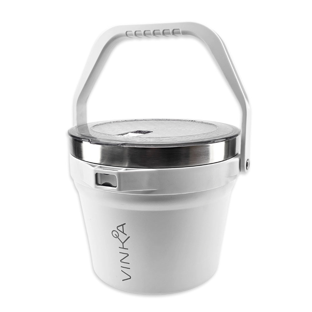 This durable beverage ice bucket is part of the ultra premium VINKA cocktail mixing setup. It is 100% Food Safe and will keep your Ice and beverages cold for hours upon hours.