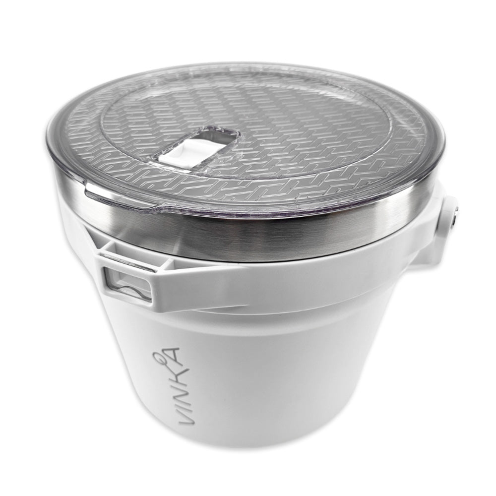 This durable beverage ice bucket is part of the ultra premium VINKA cocktail mixing setup. It is 100% Food Safe and will keep your Ice and beverages cold for hours upon hours.