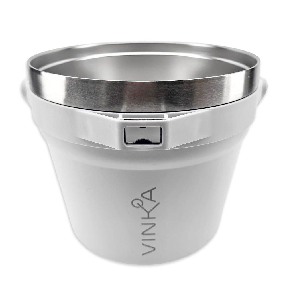 This durable beverage ice bucket is part of the ultra premium VINKA cocktail mixing setup. It is 100% Food Safe and will keep your Ice and beverages cold for hours upon hours.