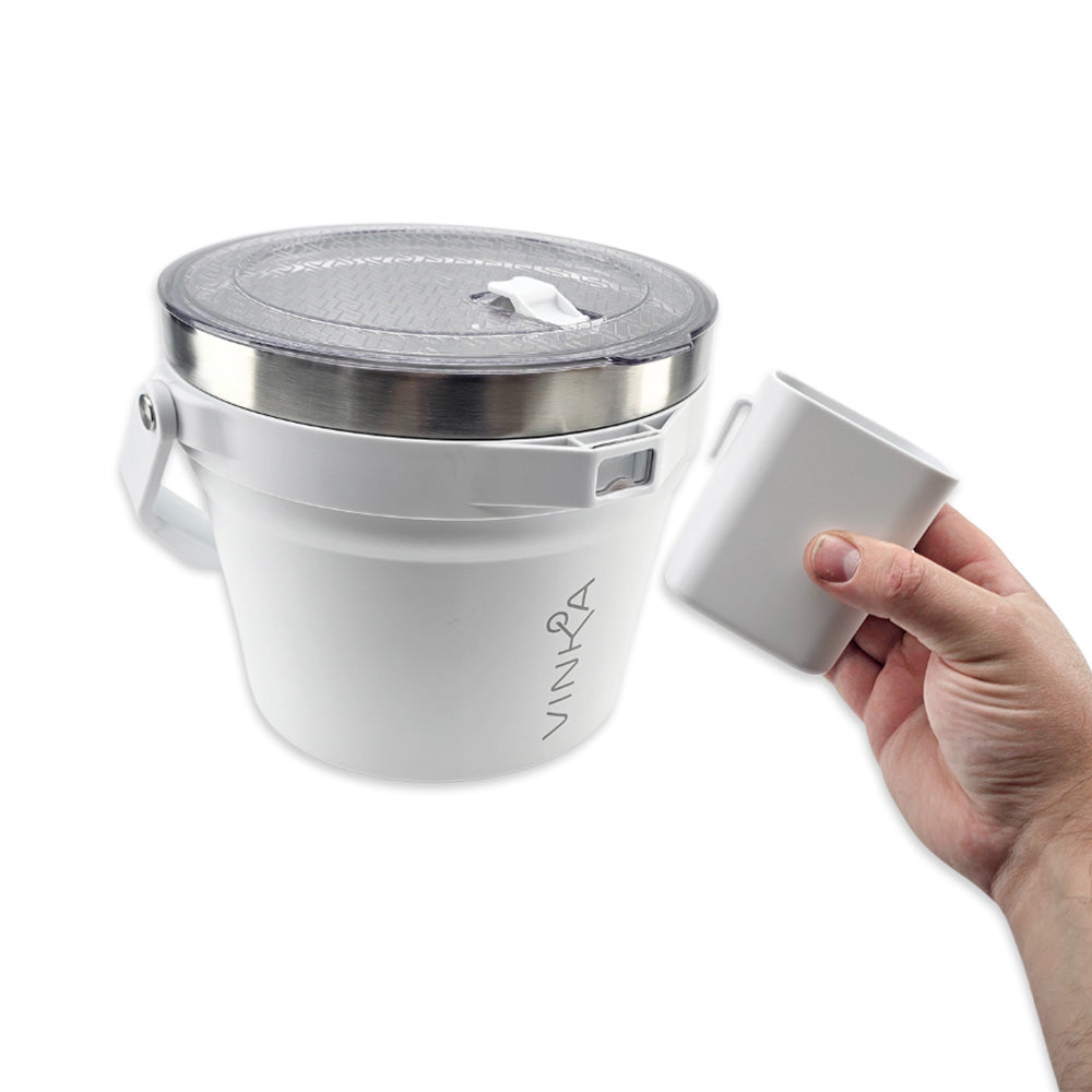 This durable beverage ice bucket is part of the ultra premium VINKA cocktail mixing setup. It is 100% Food Safe and will keep your Ice and beverages cold for hours upon hours.